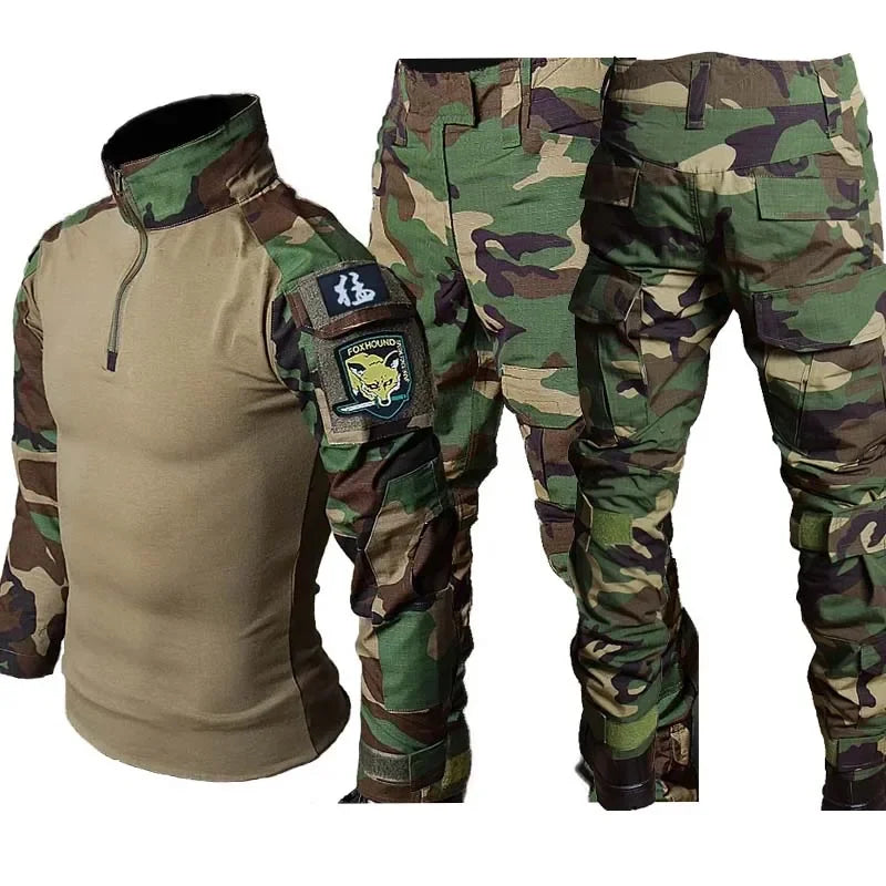 Woodland Tactical Unifirm Mens Sets Outdoor Hunting Training Suits Combat Shirts Ripstop Pants Workwear Clothes Wear-resisting