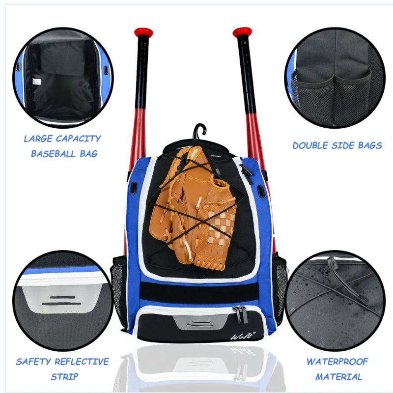 Baseball Softball Backpack with Shoes Compartment Outdoor Softball Bat Bag for Youth Adult Large Capacity Sports Shoulder Bag