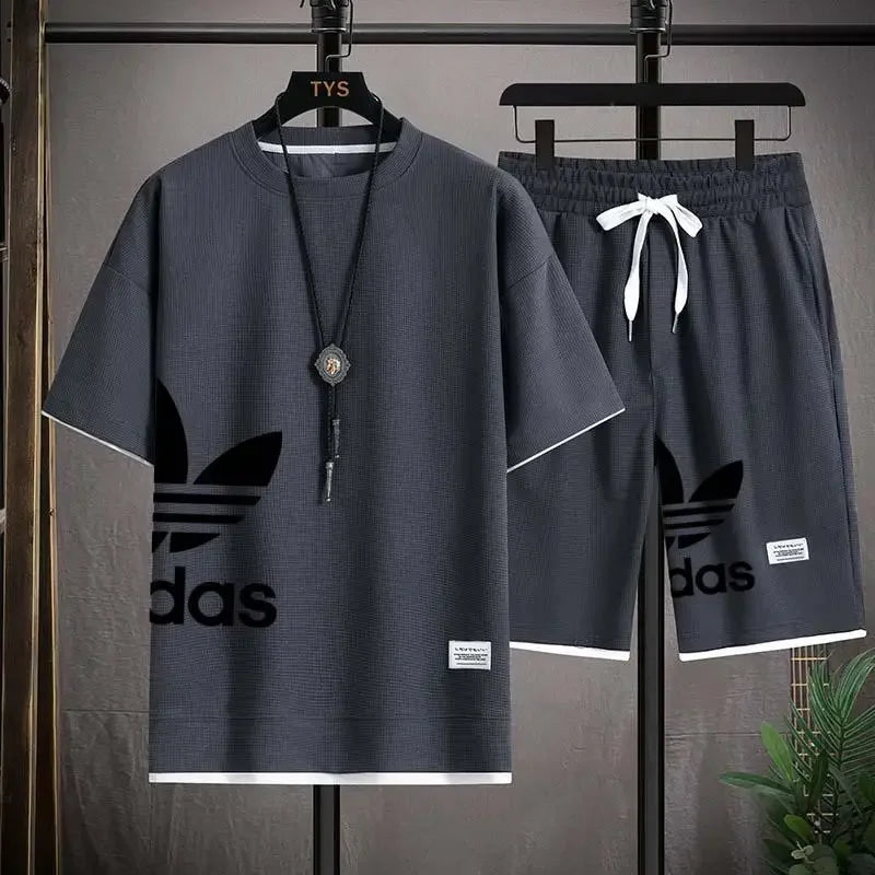 Summer 2026 New Men's pullover sportswear Set, fashionable basketball men's casual short-sleeved T-shirt + shorts two-piece set