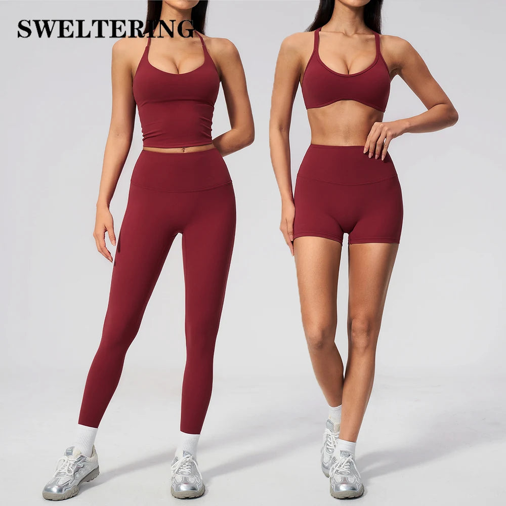 Yoga Set 2PCS Women Tracksuits Workout Clothes Sportswear Fitness High Waist Leggings Cycling Shorts Sport Suit Female Yoga Suit