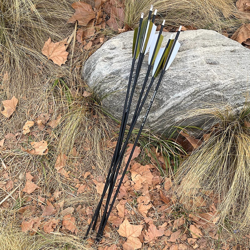 Archery 12pcs 30inch Mixed Carbon Arrow 4inch Shield Turkey Feather ID6.2mm OD7.8mm Spine 500 Hunting Shooting Accessories