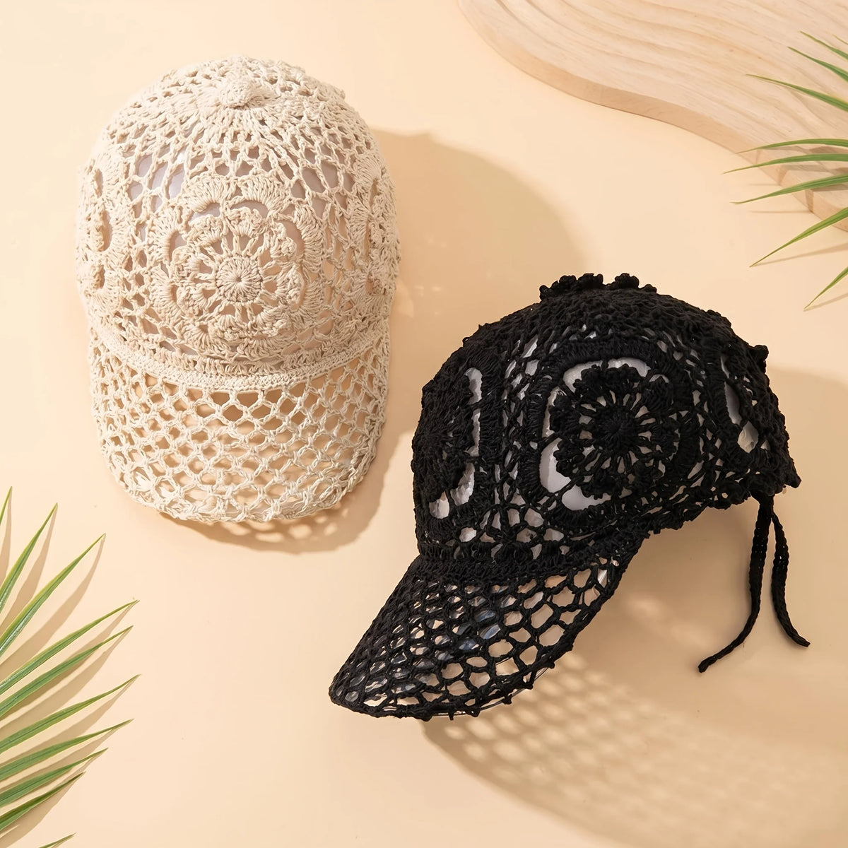 Summer Openwork Hand-crocheted Baseball Cap Retro Breathable Sun Hat Adjustable Versatile Baseball Cap