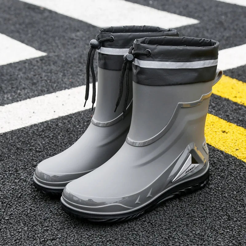 2026 Men's new short tube water boots, waterproof shoes, anti slip thick soled rain boots, outdoor work rain boots