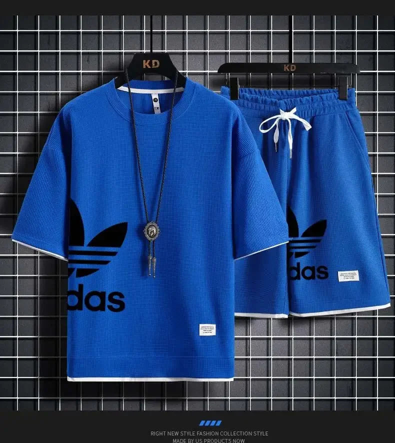Summer 2026 New Men's pullover sportswear Set, fashionable basketball men's casual short-sleeved T-shirt + shorts two-piece set