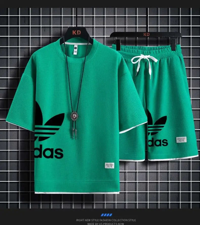 Summer 2026 New Men's pullover sportswear Set, fashionable basketball men's casual short-sleeved T-shirt + shorts two-piece set