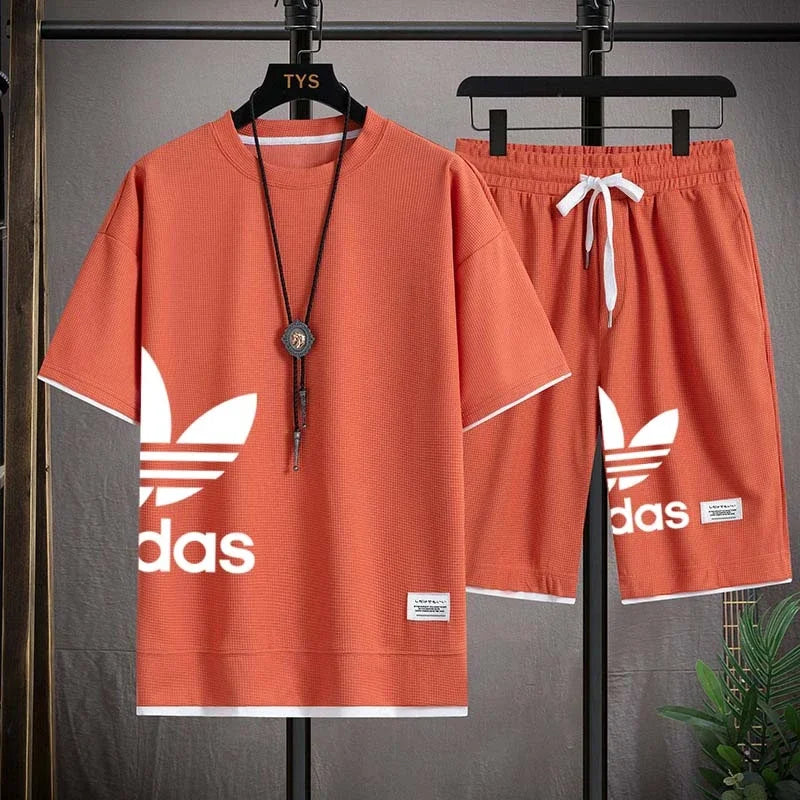 Summer 2026 New Men's pullover sportswear Set, fashionable basketball men's casual short-sleeved T-shirt + shorts two-piece set