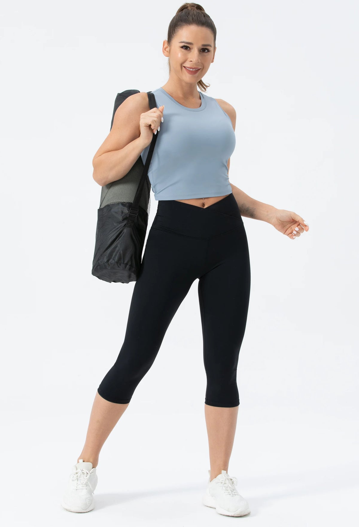 THE GYM PEOPLE Women's V Cross Waist Yoga Capris Leggings High Waisted Tummy Control Workout Running Pants