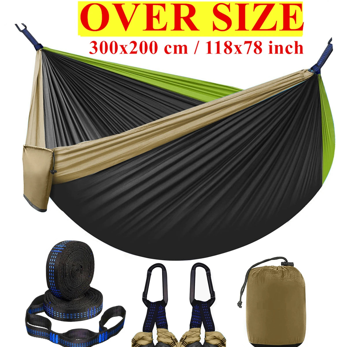 Outdoor Camping Hammock, Single & Double Person Heavy Duty  Hammock with Carrying Bag and Tree Straps for Picnic Beach Travel