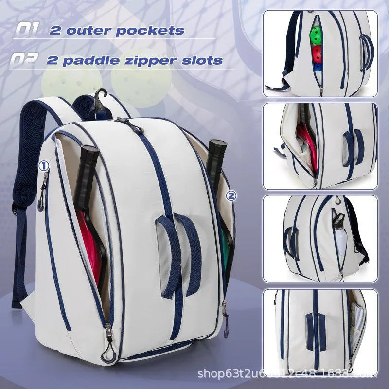 Men Women Pickleball Bag Waterproof Easy Wipe with Shoe Compartment Adjustable Multi Layer Backpack