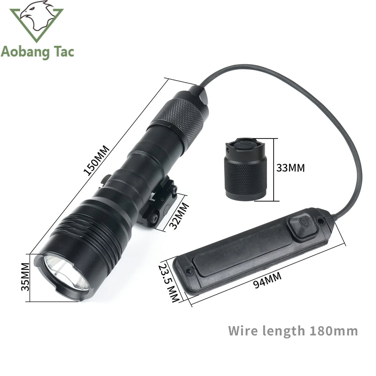 Tactical Flashlight Metal 900 Lumens Strobe Scout Light LED Dual Function Remote Pressure Switch 20mm Picatinny Rail
