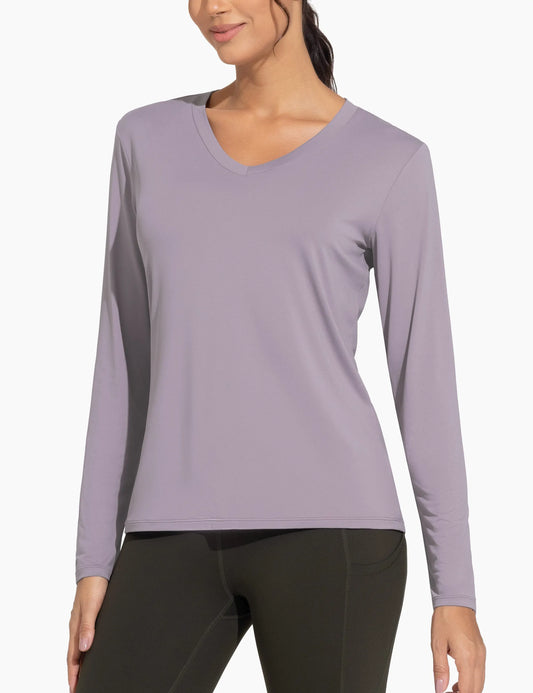 THE GYM PEOPLE Women's Long Sleeve Workout Shirts V-Neck Lightweight Basic Athletic Tops