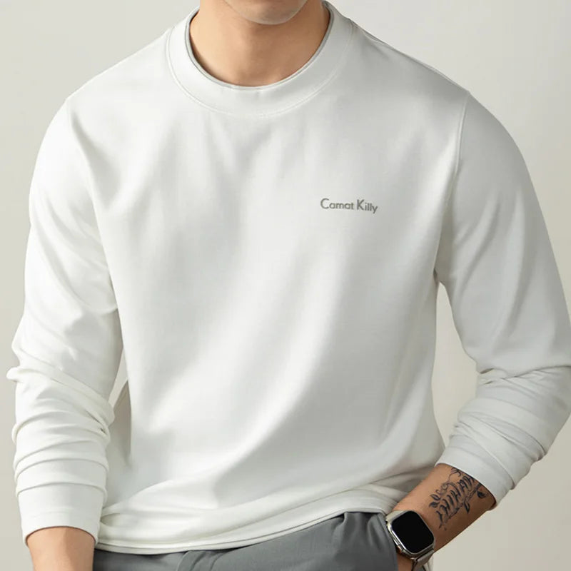 Men Double Collar Elasticity Comfortable Long Sleeve T-shirt Man Korean Streetwear Fashion T Shirts Tops Sport Tshirt