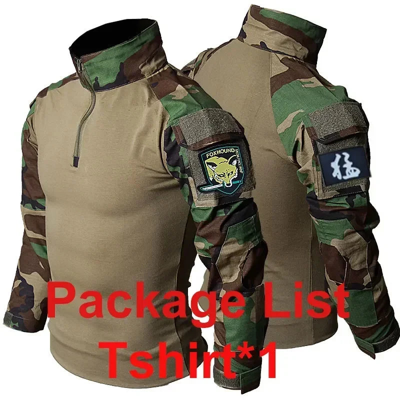Woodland Tactical Unifirm Mens Sets Outdoor Hunting Training Suits Combat Shirts Ripstop Pants Workwear Clothes Wear-resisting