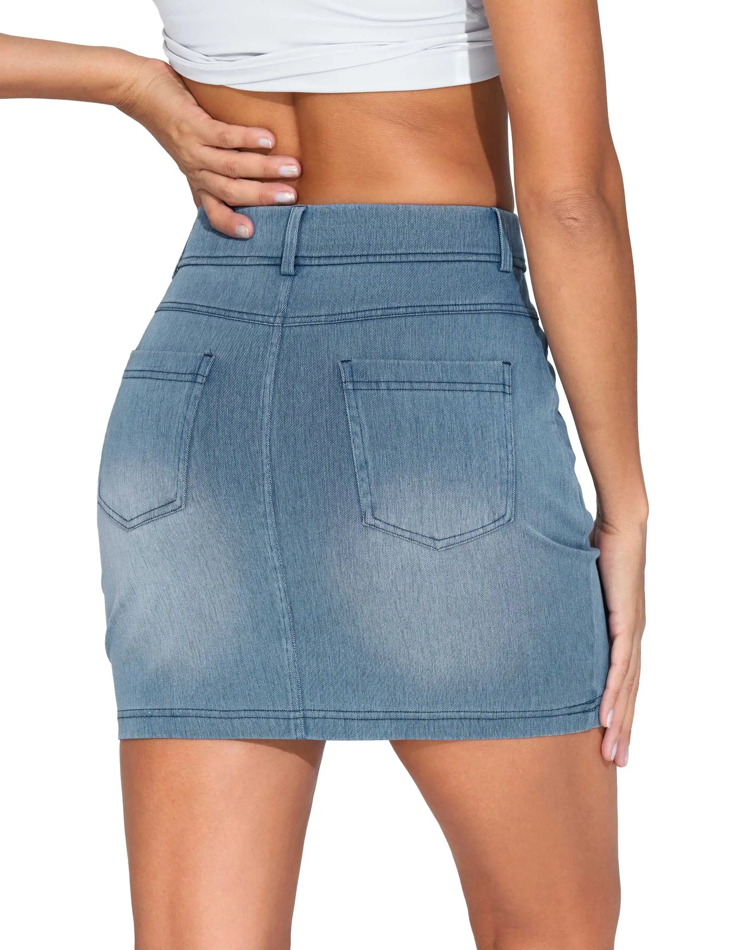 THE GYM PEOPLE Women's High Waisted Mini Denim Skirts with Pockets Stretch Skinny Jean Bodycon Skirts