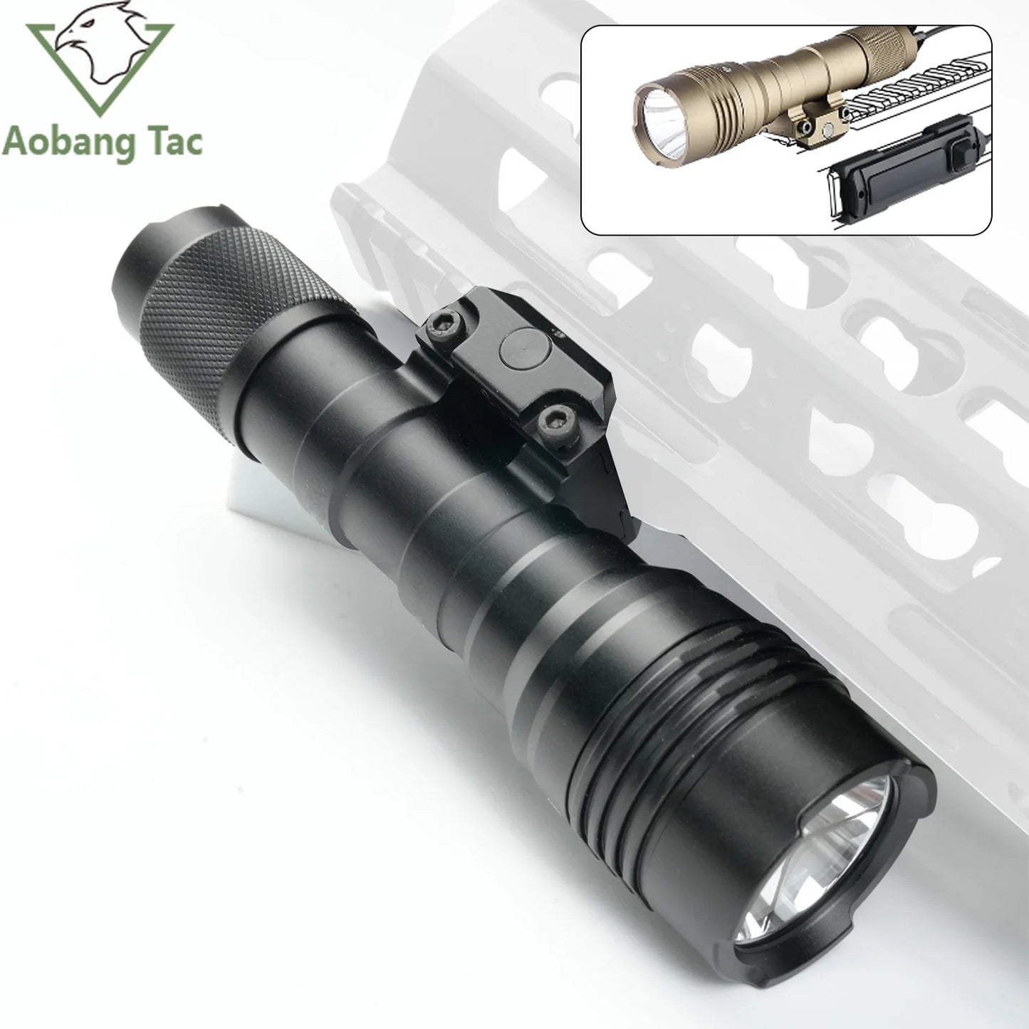 Tactical Flashlight Metal 900 Lumens Strobe Scout Light LED Dual Function Remote Pressure Switch 20mm Picatinny Rail
