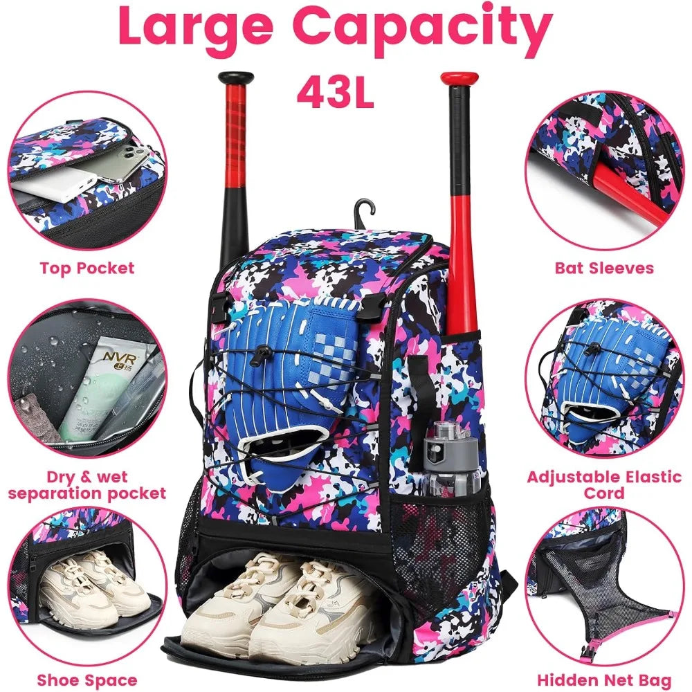Best Selling Lightweight Baseball Bat Backpack for Youth Adults with Shoe Compartment Large Main Pocket for Helmet Bat and