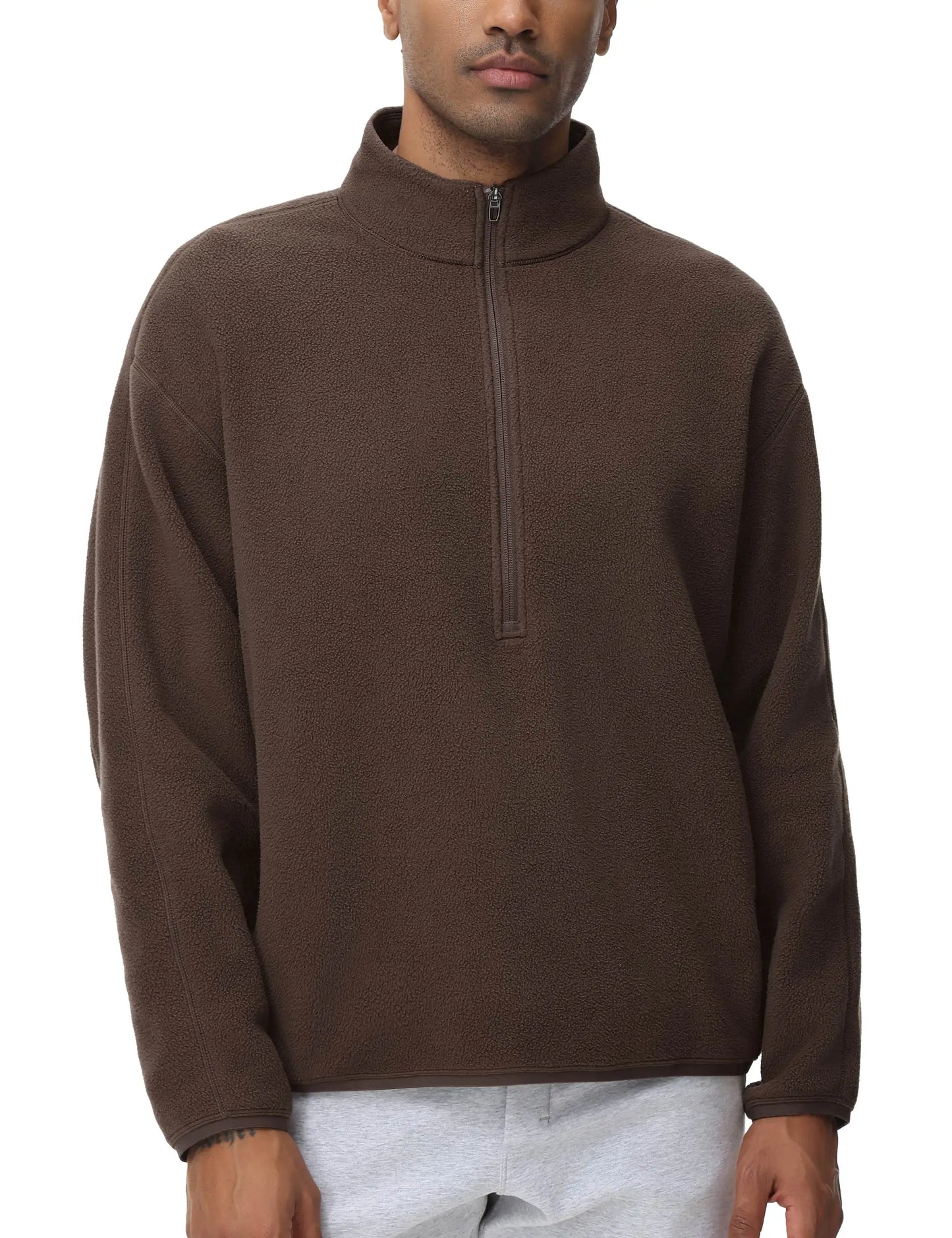 THE GYM PEOPLE Men's Half Zip Oversized Fleece Pullover Sweatshirt Stand Collar Winter Sherpa Warm Sweaters with Pocket