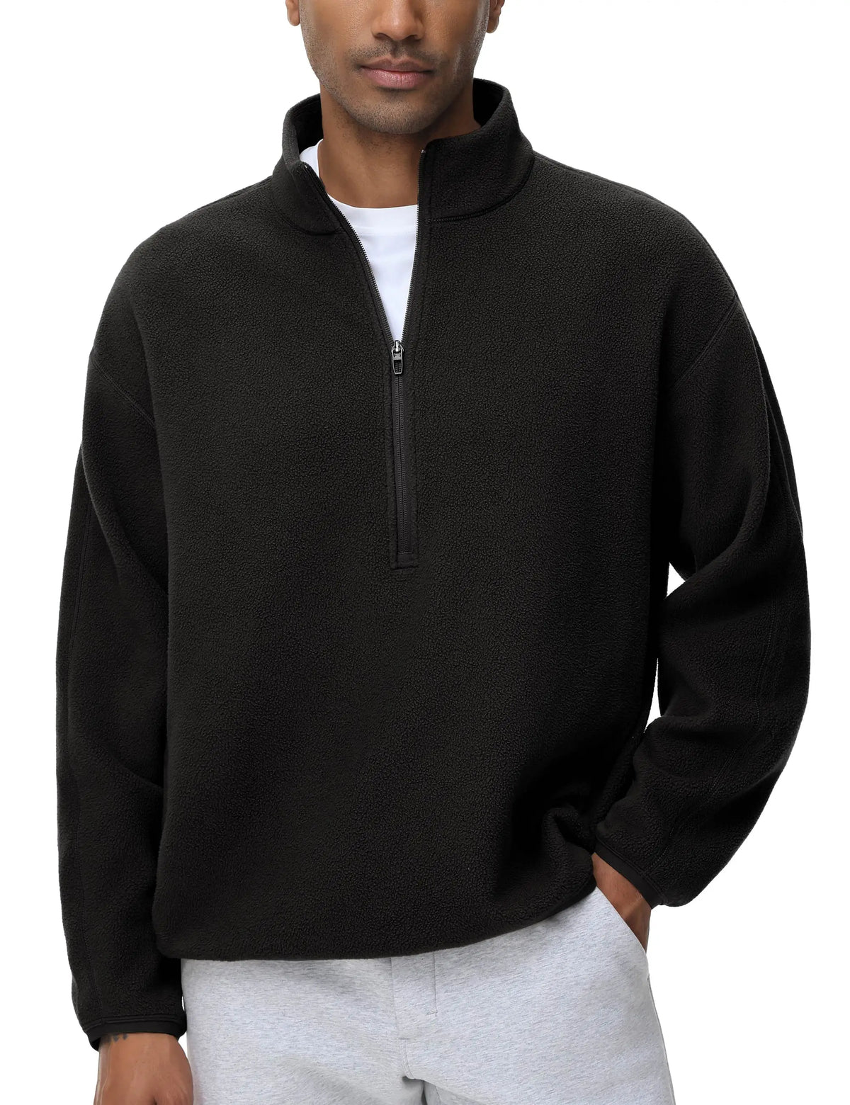 THE GYM PEOPLE Men's Half Zip Oversized Fleece Pullover Sweatshirt Stand Collar Winter Sherpa Warm Sweaters with Pocket