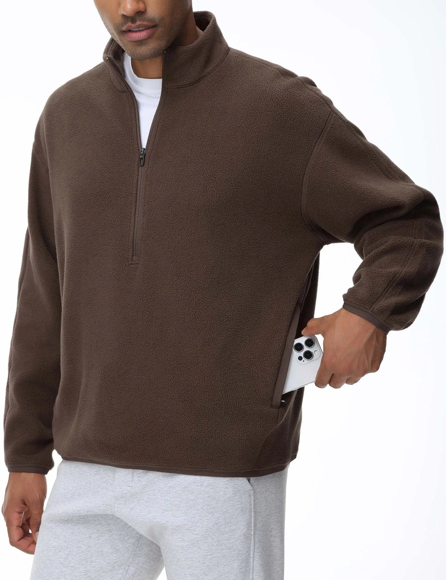 THE GYM PEOPLE Men's Half Zip Oversized Fleece Pullover Sweatshirt Stand Collar Winter Sherpa Warm Sweaters with Pocket
